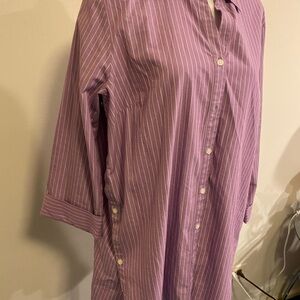 J. Jill Lavender Pinstripe Oversized Button Down Shirt with 3/4 sleeves size L
